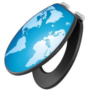 Anthrazit WC-Sitz mit Weltkarte Motiv und Absenkautomatik.