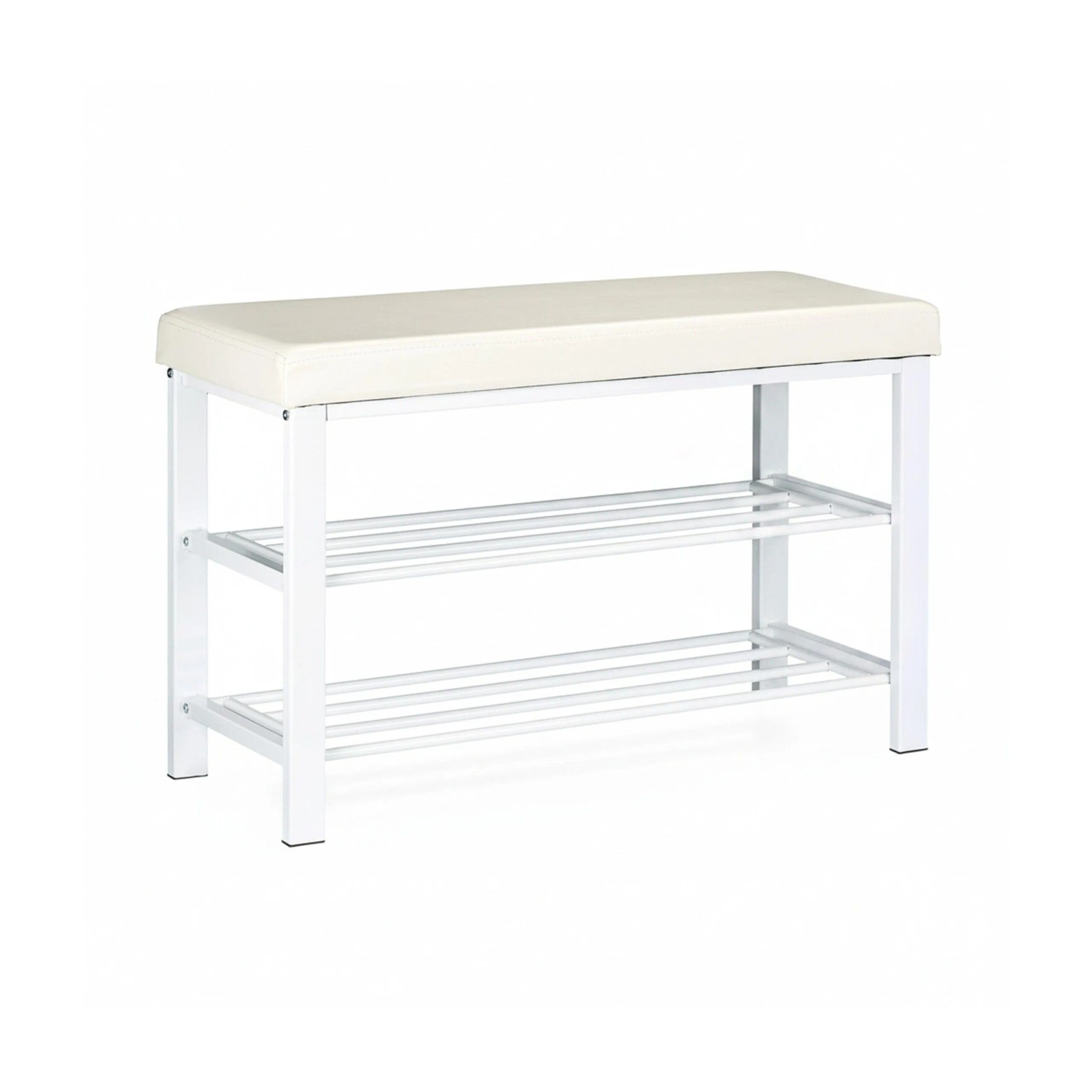 Relaxdays Schuhbank Metall Kunstleder Weiß Gepolstert 49 cm x 81 cm x 31 cm, 7,2 kg