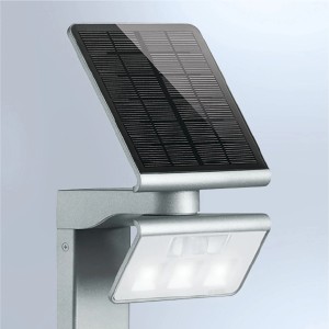 Steinel LED Solar Wegeleuchte XSolar GL-S Silber mit Bewegungsmelder und Solarpanel.