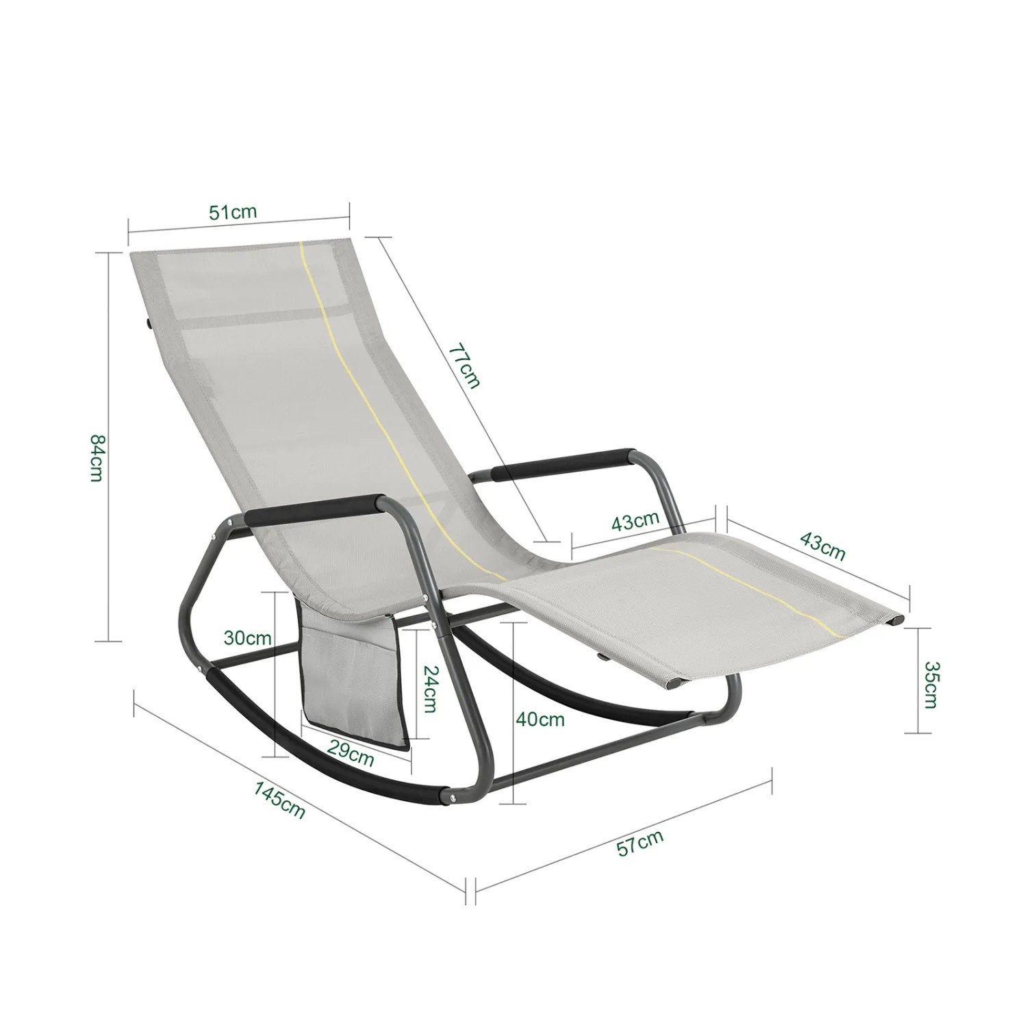 SoBuy Schaukelliege OGS47-HG, hellgrau, mit Seitentasche, Metallgestell und Kunstfasergewebe. Ideal für Garten und Terrasse.