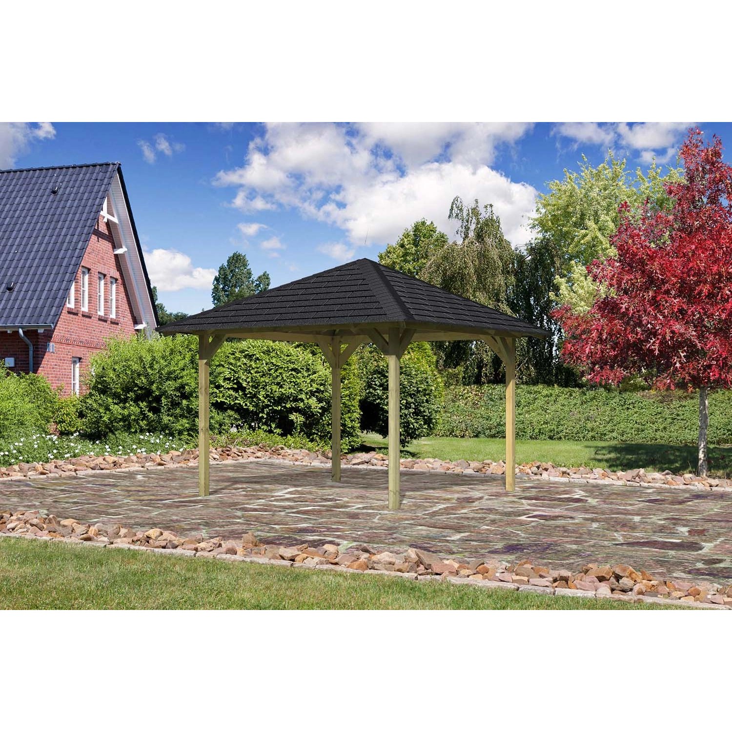 Karibu Pavillon Bever 2 Set kdi mit Schindeln Schwarz 289 cm x 289 cm x 297 cm