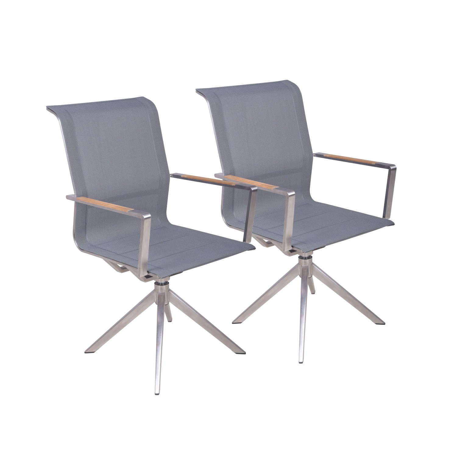DELUKE Gartenstuhl LINA 2er Set Edelstahl Grau 95x63x54cm Drehstuhl Essstuhl Terrassenstuhl