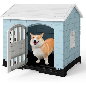 Costway Wetterfestes Hundehaus Blau 75 x 57 x 68 cm