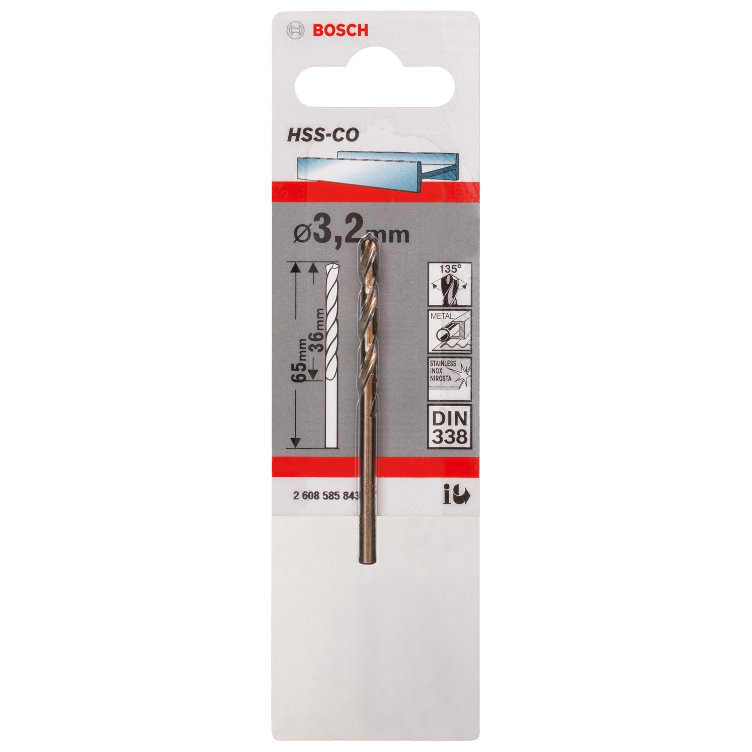 Bosch HSS-Co Metallbohrer Ø 3,2 mm x 36 mm x 65 mm