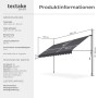 Technische Zeichnung der Tectake Klemmmarkise 400x180 cm in Grau mit Handkurbel und Maßen für Sonnenschutz.