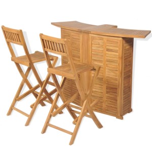 vidaXL Bistro-Set, 3-teilig, Teakholz, klappbar. Gartenmöbel-Set mit Bartisch und zwei Barhockern.