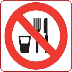 Conacord Aufkleber "Nicht Essen", 85x80mm, Schild mit durchgestrichenem Glas, Messer und Gabel.