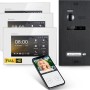 Balter EVO-HD Video-Türsprechanlage mit 3 Monitoren und App-Steuerung, Türstation in Schwarz, Monitore in Weiß.
