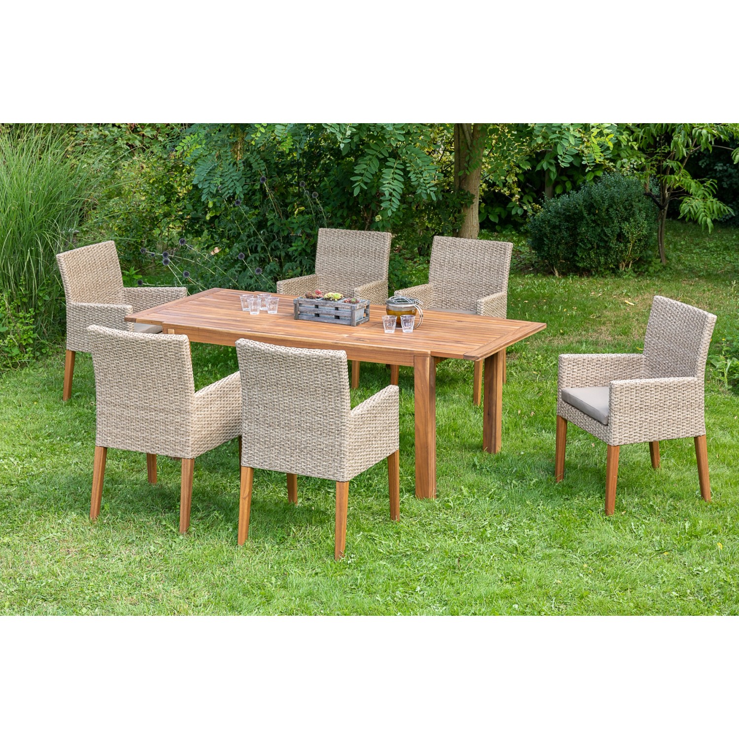 Merxx Ranzano Set 7-tlg. 6 Sessel Gartentisch Ausziehbar 150 (200) x 90 cm günstig online kaufen