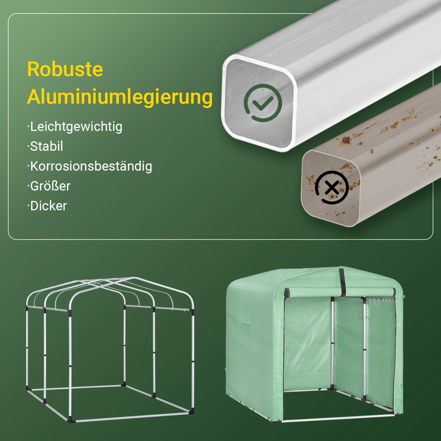 SoBuy Fahrradgarage für 2-4 Fahrräder Geräteschuppen mit UV-Schutz 159x165x219cm Grün KLS11-L-GR_6