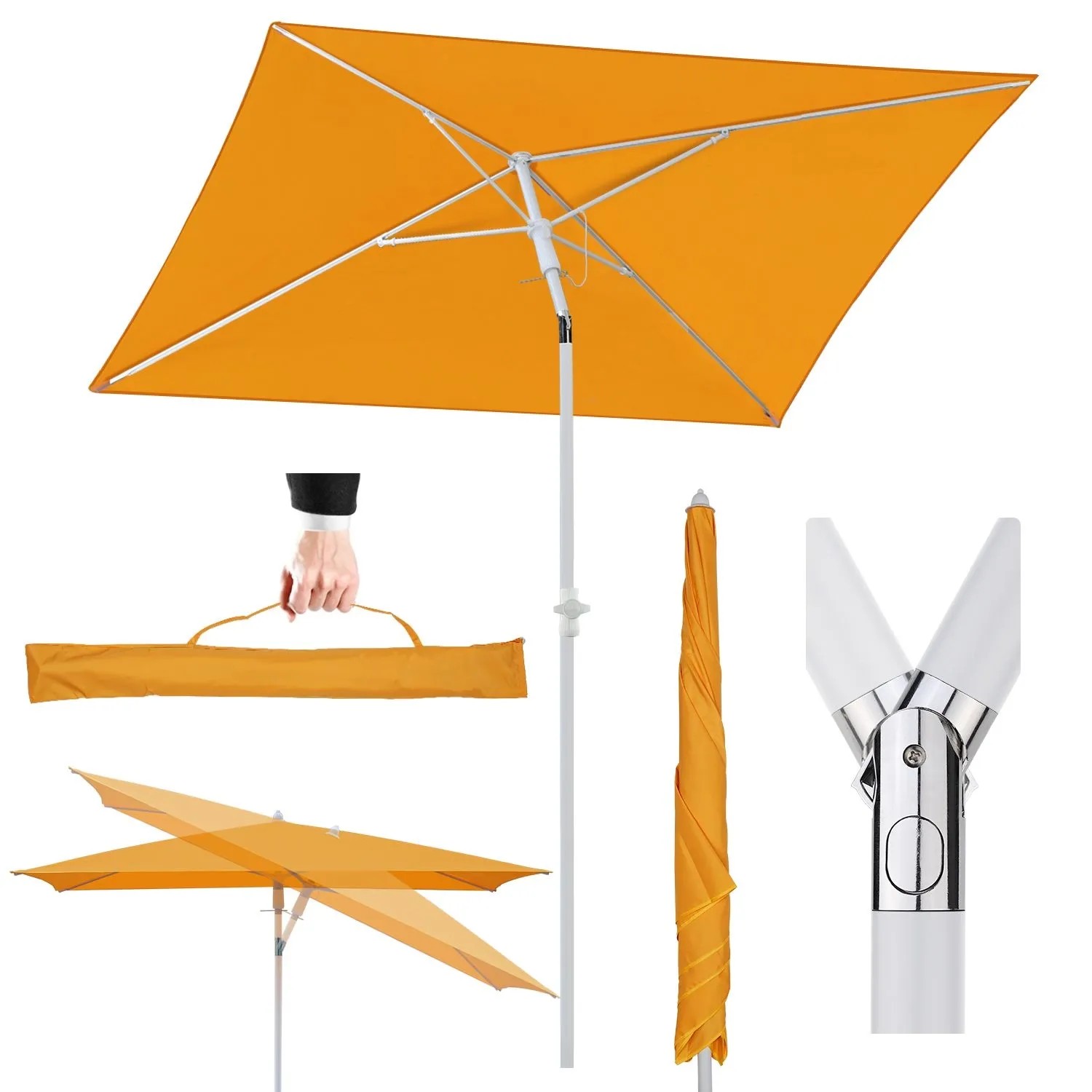 Sekey Sonnenschirm 180 x 125 cm Balkonschirm Rechteckig Terasseschirm mit Schutzhülle