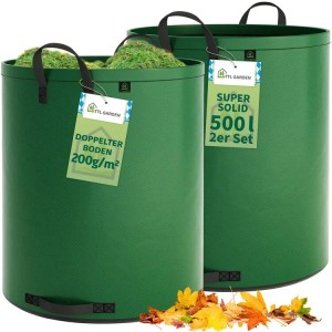 TTL GARDEN SUPER SOLID Gartensack 500 L 2er Set – 200 g/qm Extra Großer Garten Abfallsack Grün Reißfest