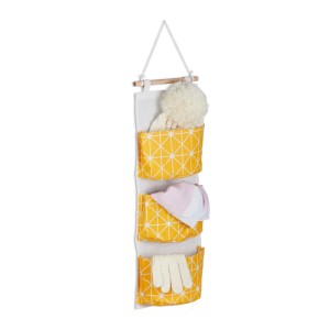 Relaxdays Hängeorganizer Baumwolle Gelb mit 3 Fächern 74 cm x 20 cm x 8 cm 100 g