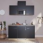 Respekta Küchenzeile KB150ESSMI, 150 cm, Schwarz und Eiche Sägerau Nachbildung mit E-Geräten.