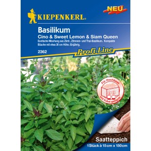 Kiepenkerl Basilikum Saatteppich 'Cino, Sweet Lemon, Siam Queen'. Exotische Basilikum-Mischung für Hochbeet & Kübel.