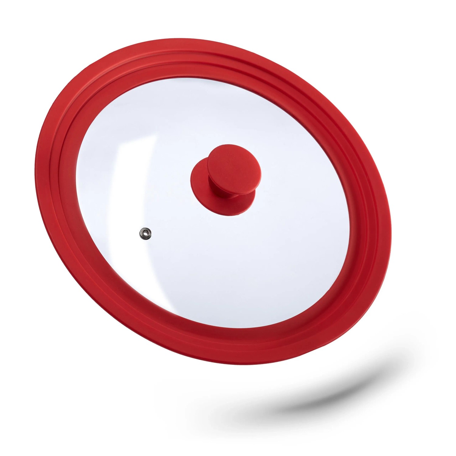 Relaxdays Topfdeckel Glas Silikon Rot Mit Dampfauslassventil 31,5 cm 700 g