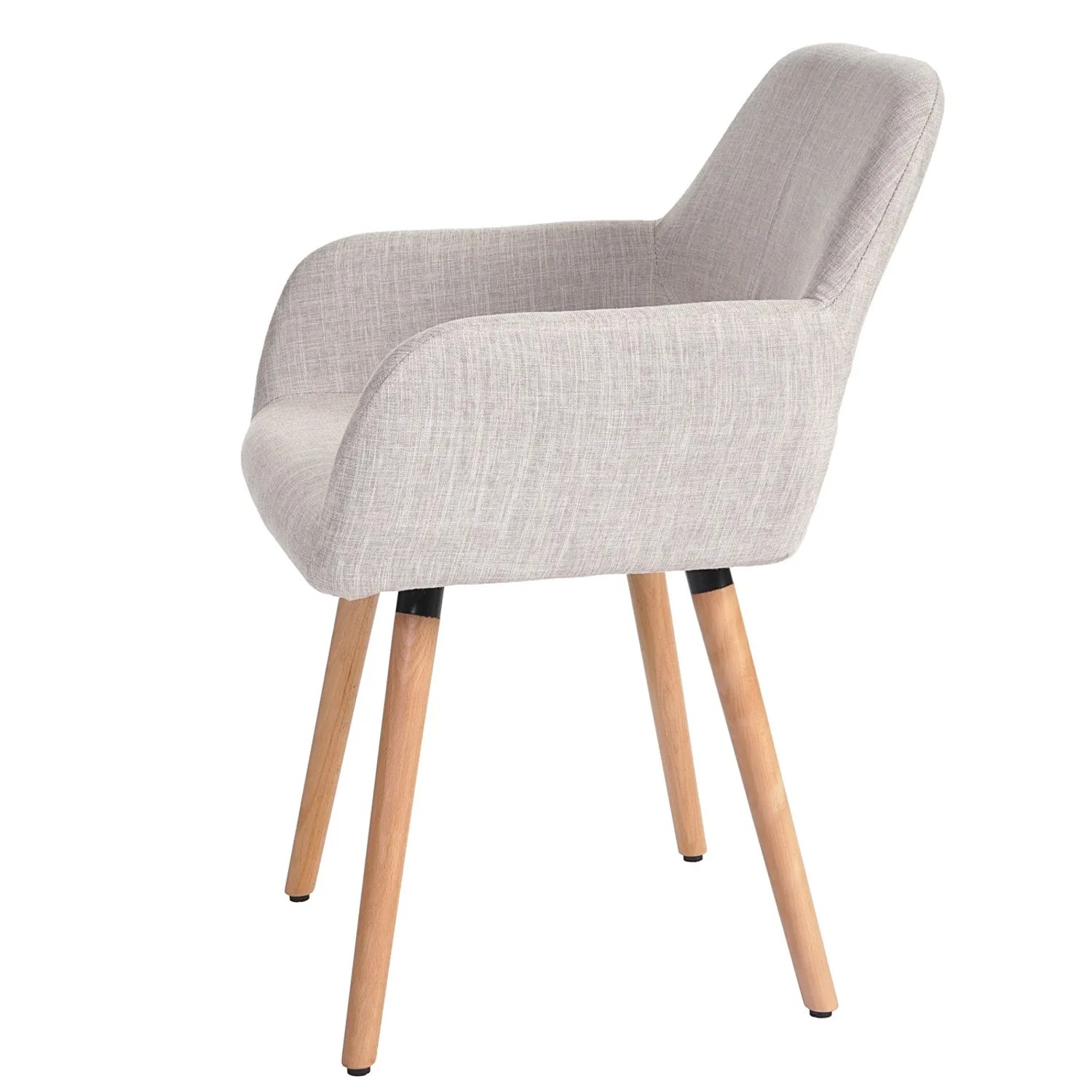 MCW Esszimmerstuhl A50 II, creme-graues Textil, helle Holzbeine, Armlehnen.