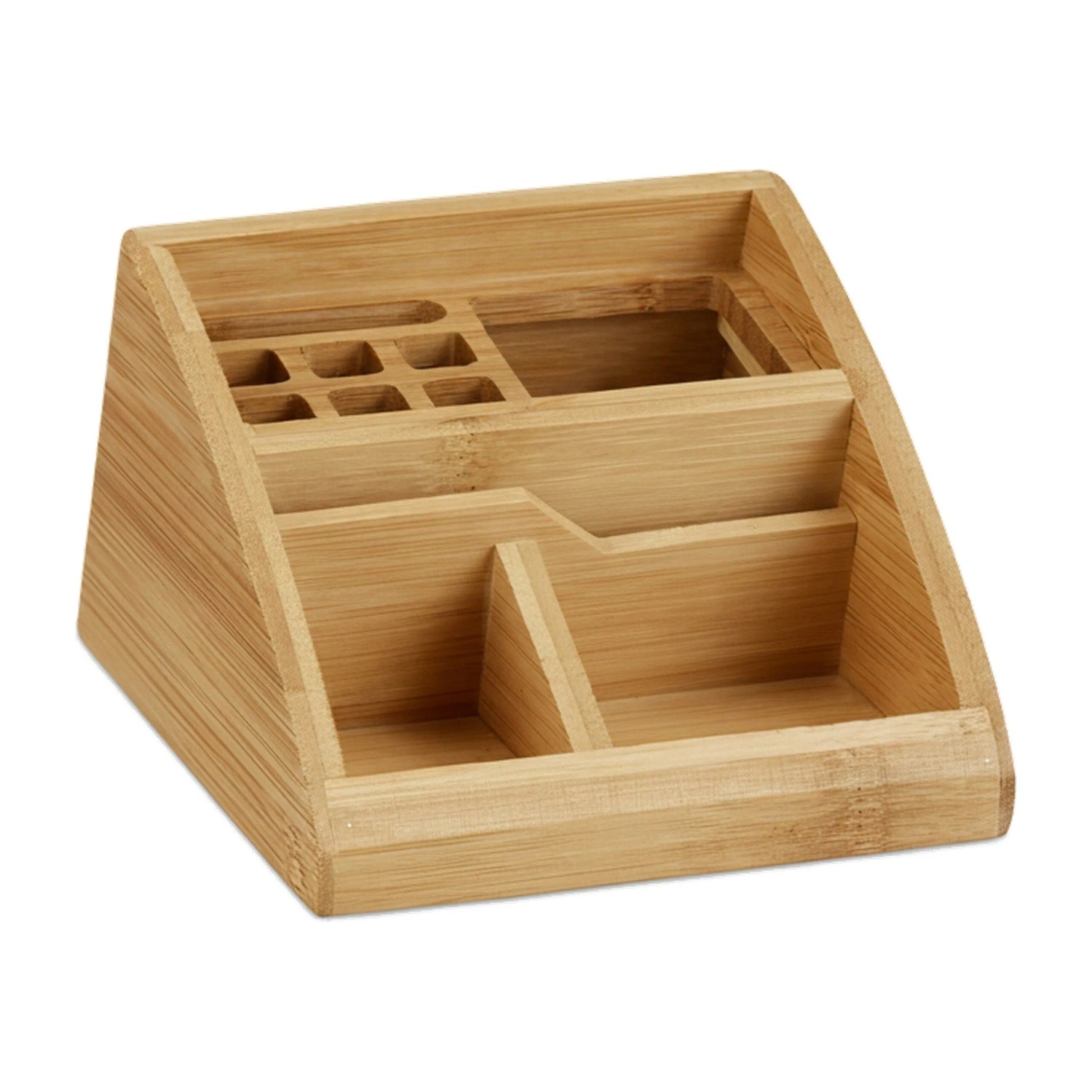 Relaxdays Schreibtisch Organizer Bambus Natur Mit 5 Fächern 8,7 cm x 12,7 cm x 15,5 cm