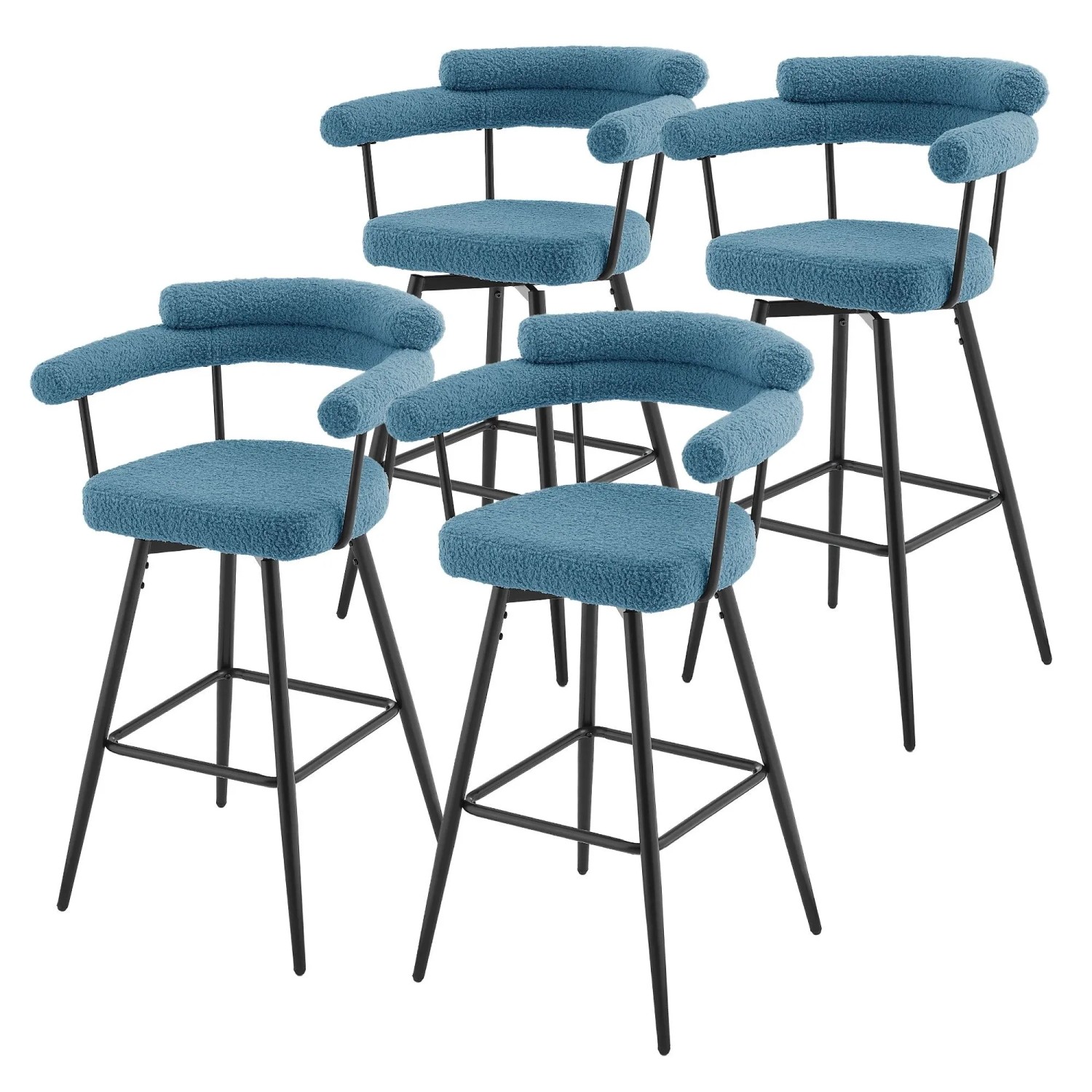 ML-Design Barhocker Drehbar 4Er Set Blau mit Teddy-Stoff 76 cm Hoch