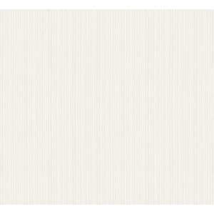 Weiße Glööckler Vliestapete mit feinen, vertikalen Streifen für eine elegante Wandgestaltung.