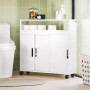 Weißer SoBuy Nischenschrank BZR02-W mit Rollen, Ablage und Schiebetüren im Badezimmer.