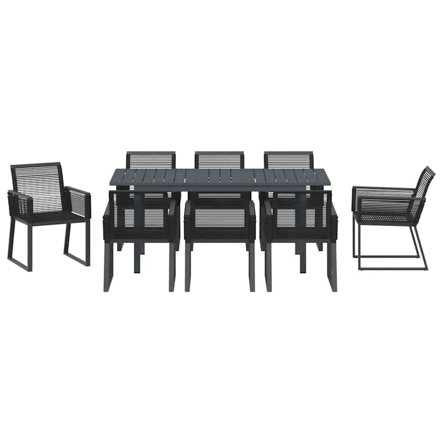 vidaXL Garten Essgruppe, 9-teilig, schwarz, Stahl/Poly Rattan. Gartentisch mit 8 Stühlen.