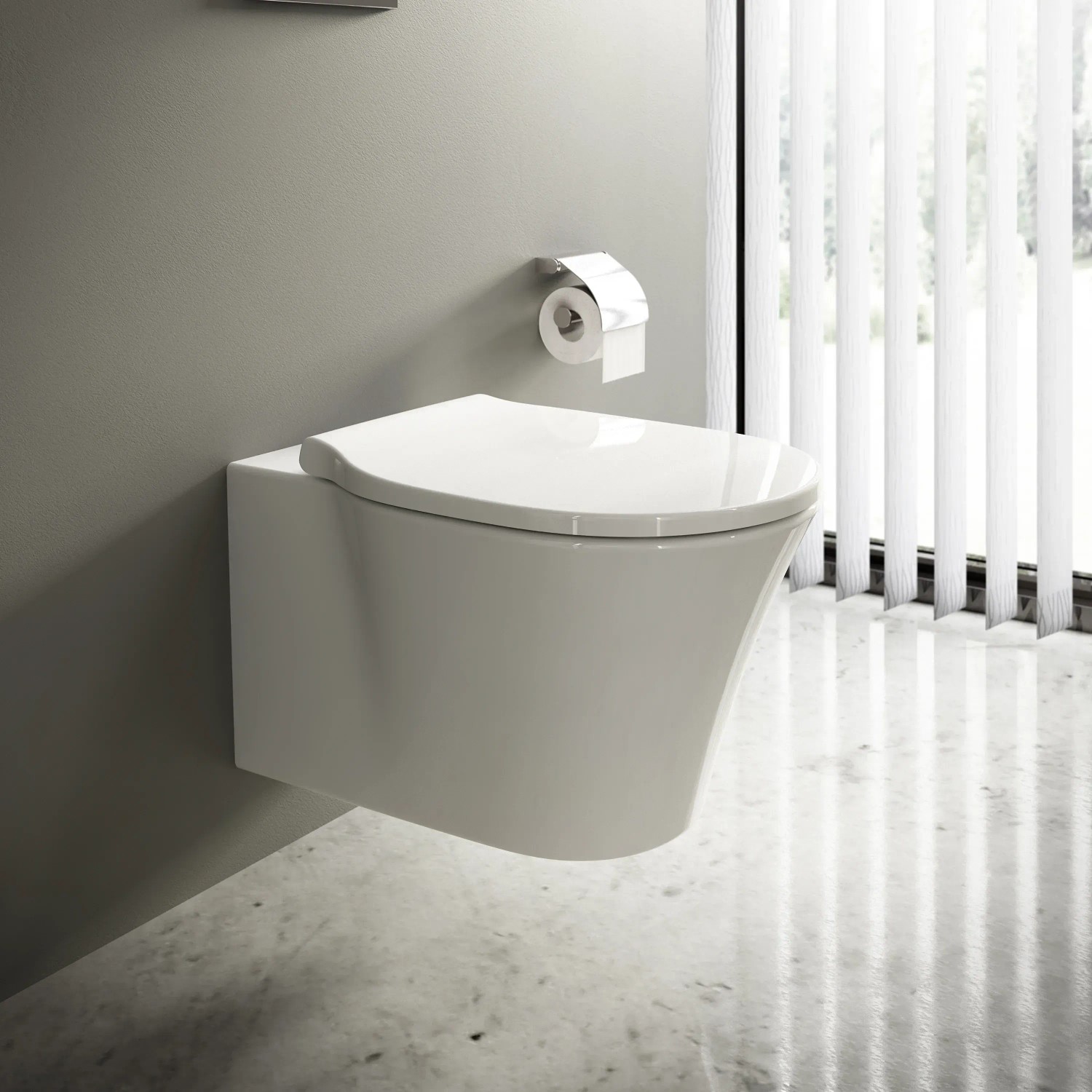 Weißer Ideal Standard Connect Air WC-Sitz mit Softclosing und Wrapover Design.
