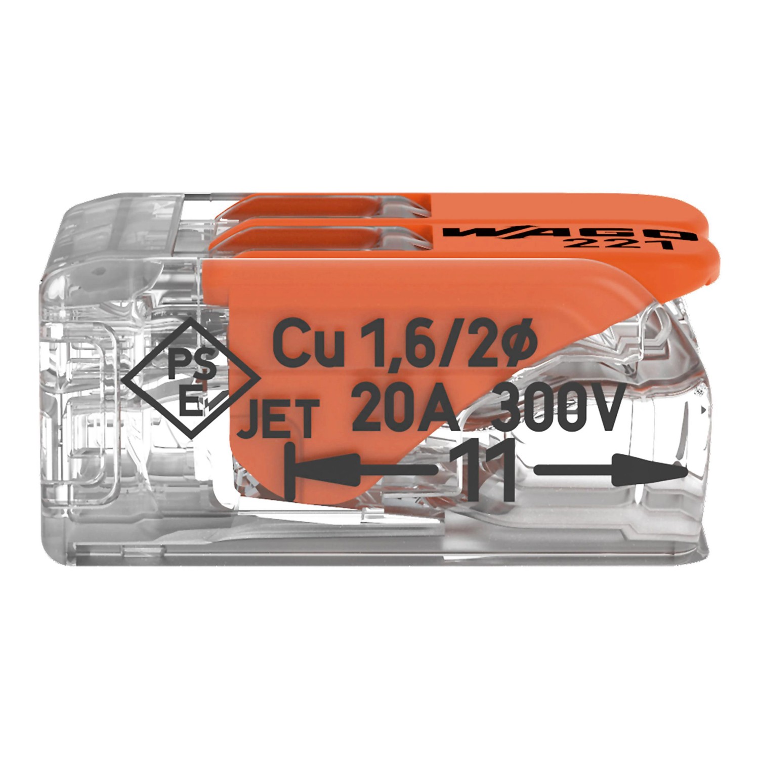 Wago Hebelklemme 221-412, 2-polig, für sichere Verbindungen von 0,2-4 mm².