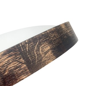 Lamkur LED-Deckenleuchte Anello Smoky, Ø 47 cm, mit Holzrahmen und rauchgrauem Glas.