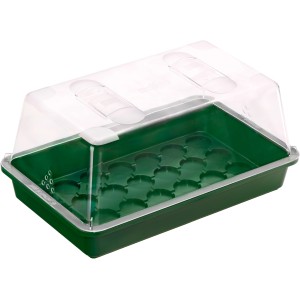 Grüne Universal-Anzuchtschale 38x24x6 cm mit transparentem Deckel für die Pflanzenanzucht.