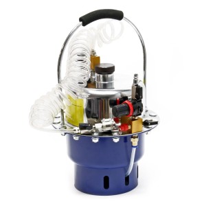 Xpotool Druckluft Bremsenentlüfter Set: blau-silbernes Gerät mit Schläuchen und Griff für automatischen Bremsflüssigkeitswechsel.
