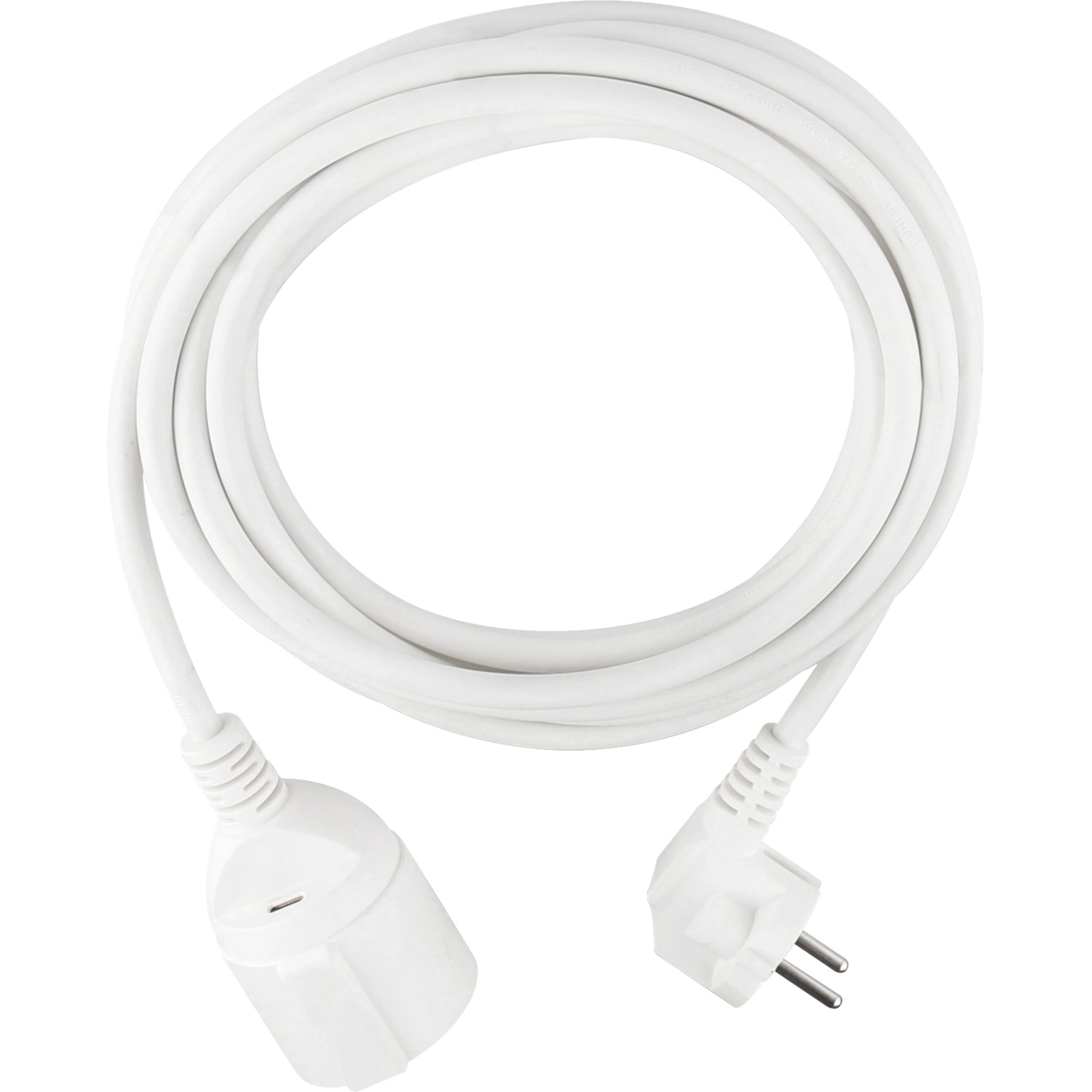 Weißes Schutzkontakt-Verlängerungskabel mit 1 Fach, USB-C Anschluss und 5m Kabel.
