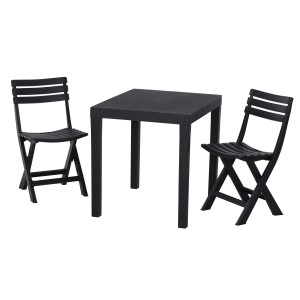 Progarden Balkonset Club, 3-teilig, anthrazit: Tisch und zwei Klappstühle aus Polypropylen.