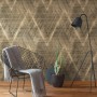 PROFHOME 3D Tapete Chevron Muster in Gold und Schwarz im Raum.
