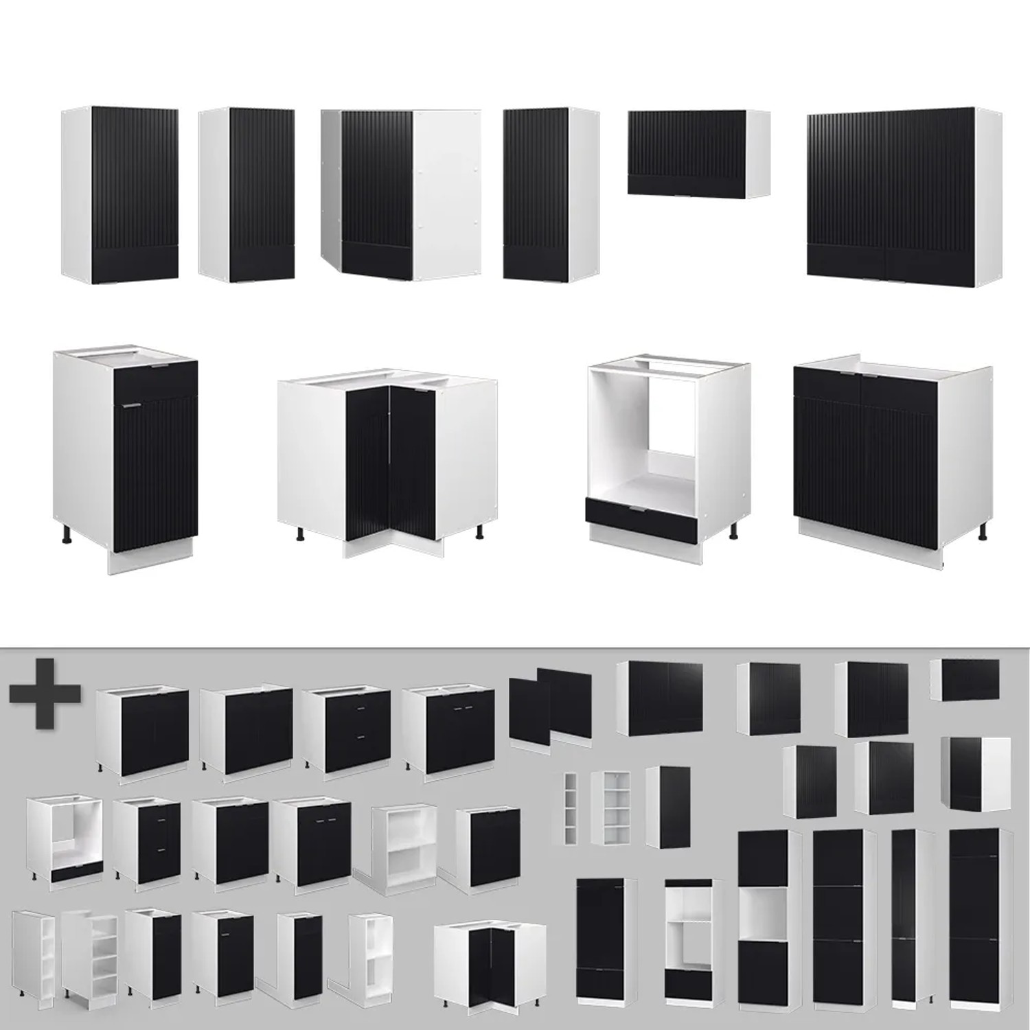 Vicco Fame-Line Eckküche, schwarz/weiß, 160x190cm, AP Anthrazit, verschiedene Module.