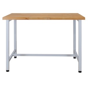 PROREGAL Werkbank Rhino mit Buchenholzplatte und lichtgrauem Stahlgestell.