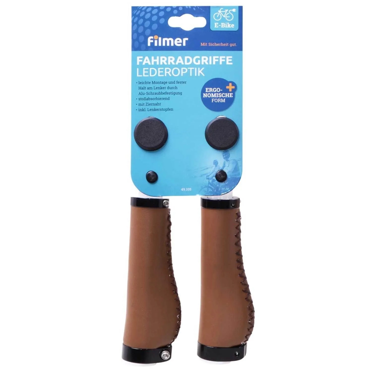 Filmer Set Fahrradgriffe Ergo-Grip Leder-Optik 135mm Braun
