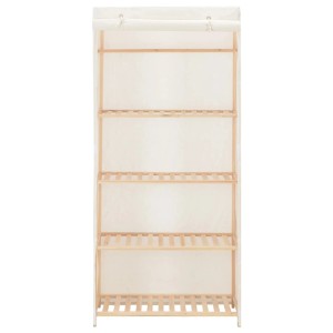 Weißer Stoff-Kleiderschrank (79x40x170cm) mit 4 Regalböden und Kleiderstange.