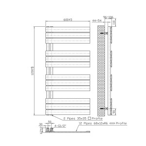 Belrad Handtuchheizkörper/Badheizkörper Paneel Anschluss Linksseitig Schwarz 1200x500