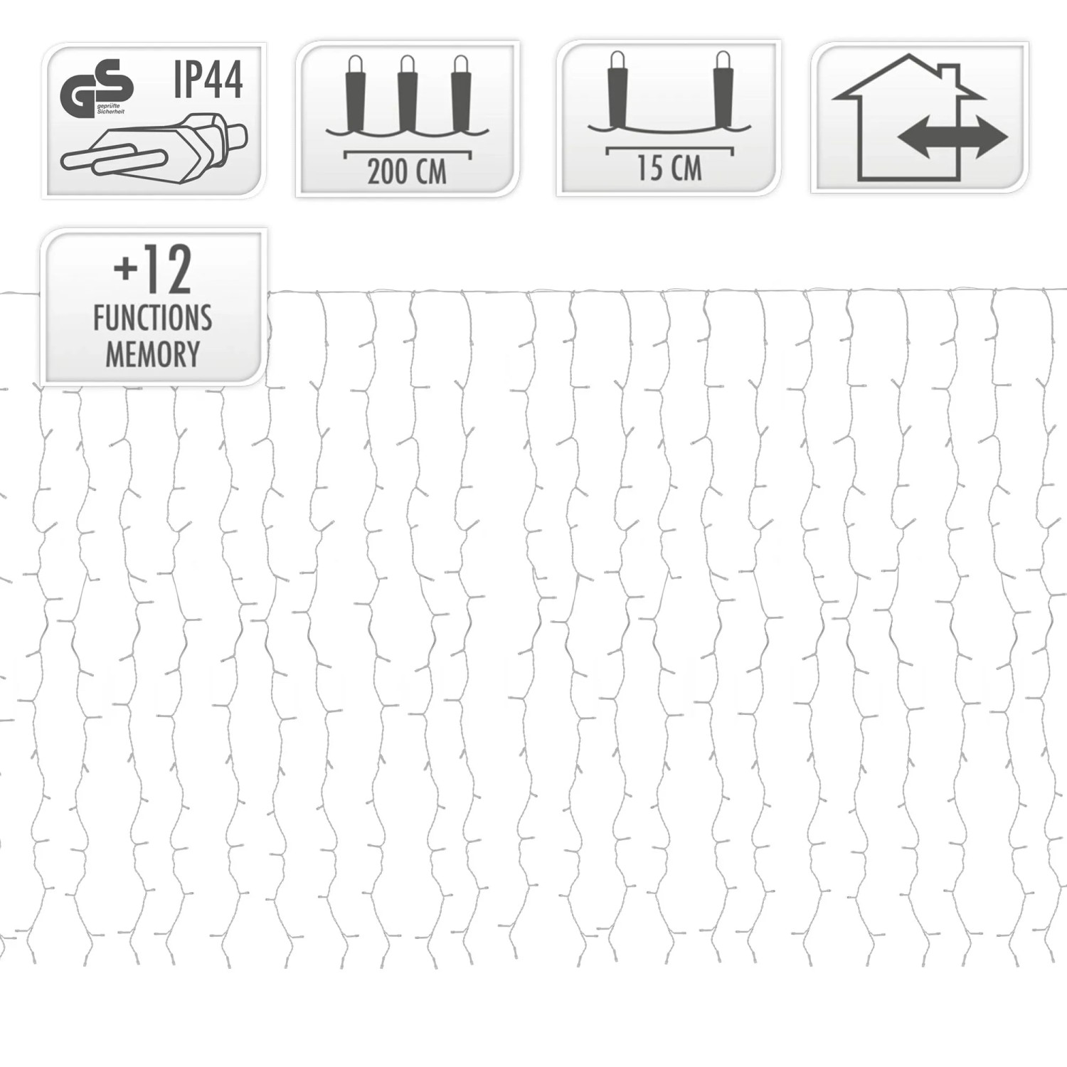 ECD Germany LED Lichtervorhang, 2x1,5m, kaltweiß, 240 LEDs, 12 Funktionen, IP44, für Weihnachtsdeko.