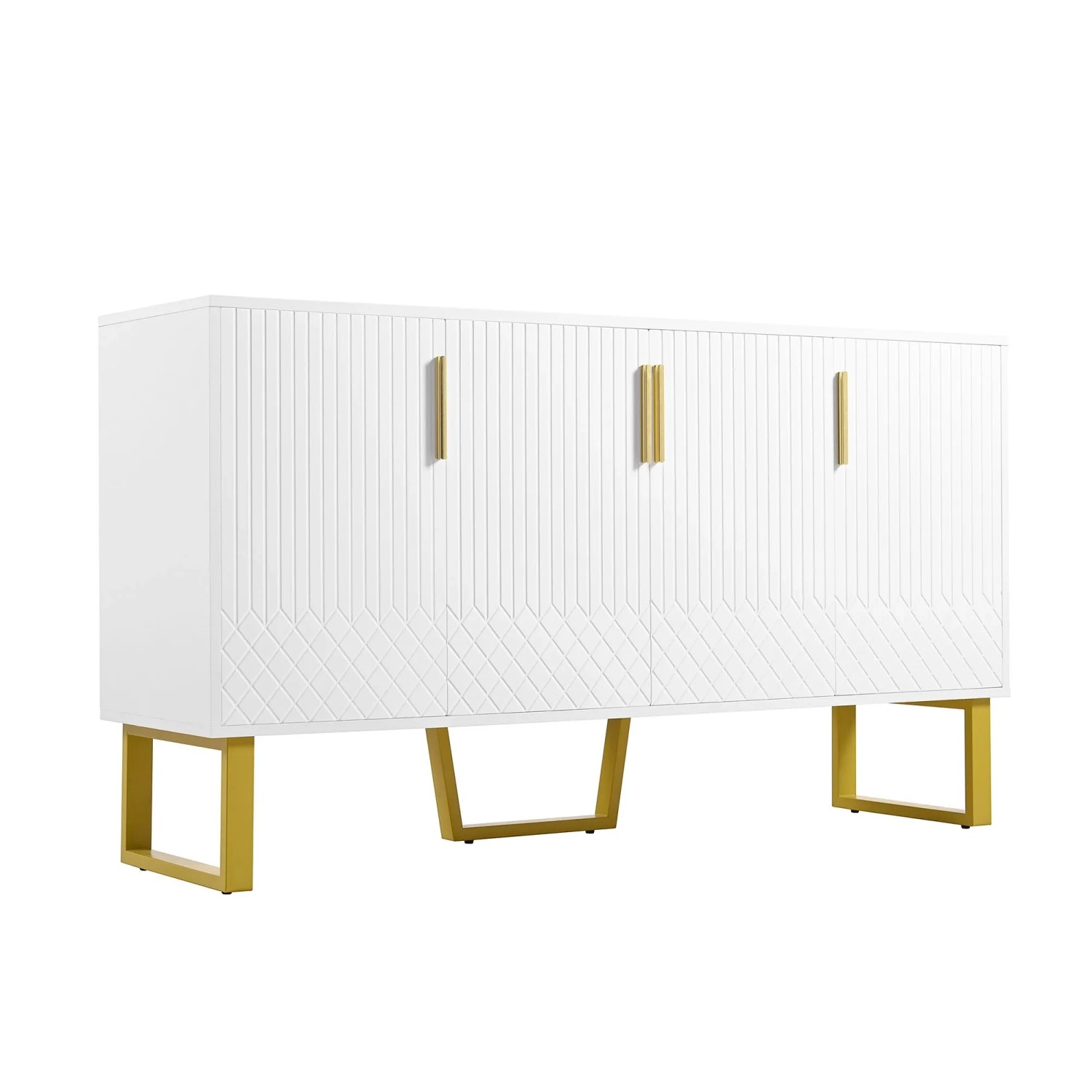 okwish Sideboard mit 4 Türen Metallgriffen Beinen Wohnzimmer 140x40x80cm Weiß