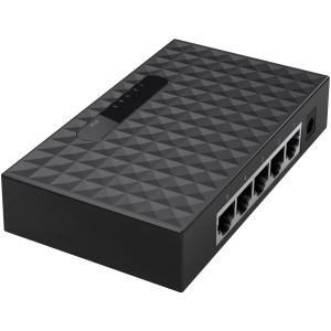 Schwarzer Hama Netzwerk-Switch mit 5 Ports (10/100) für einfache Netzwerkverbindungen.