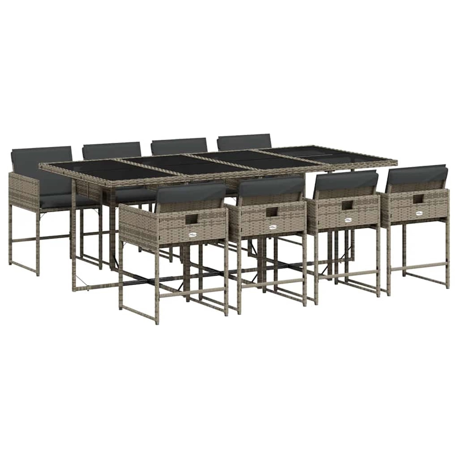 vidaXL 9-Tlg Garten-Essgruppe mit Kissen Grau Poly Rattan 3211280 günstig online kaufen