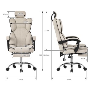 Maße des ergonomischen ML-Design Bürostuhls in Beige mit verstellbarer Rückenlehne.