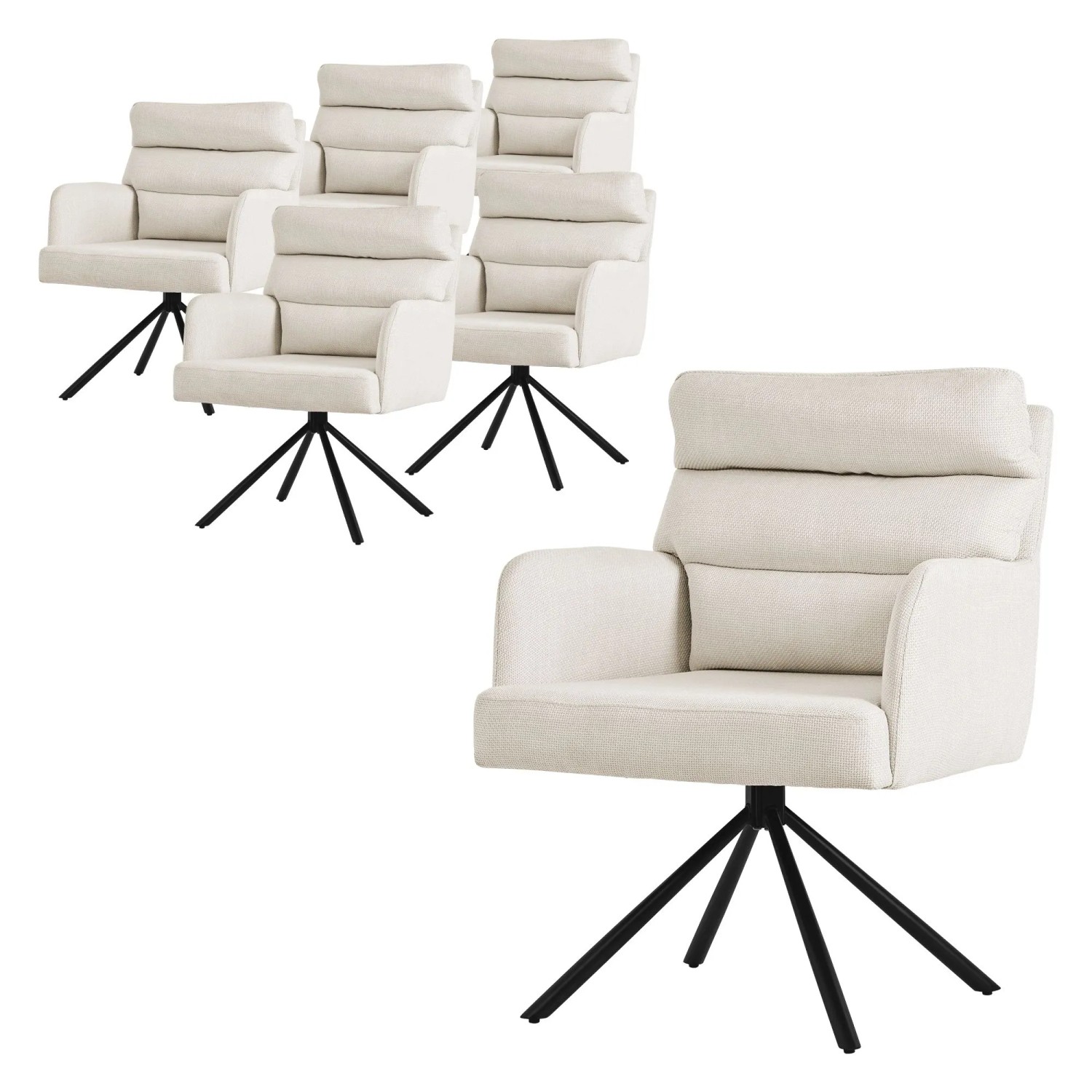 ML-Design Esszimmerstühle drehbar 6er Set Beige Stoffbezug Armlehnen
