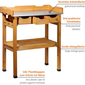 Pflanztisch mit 3 Schubladen und 2 Ablageflächen