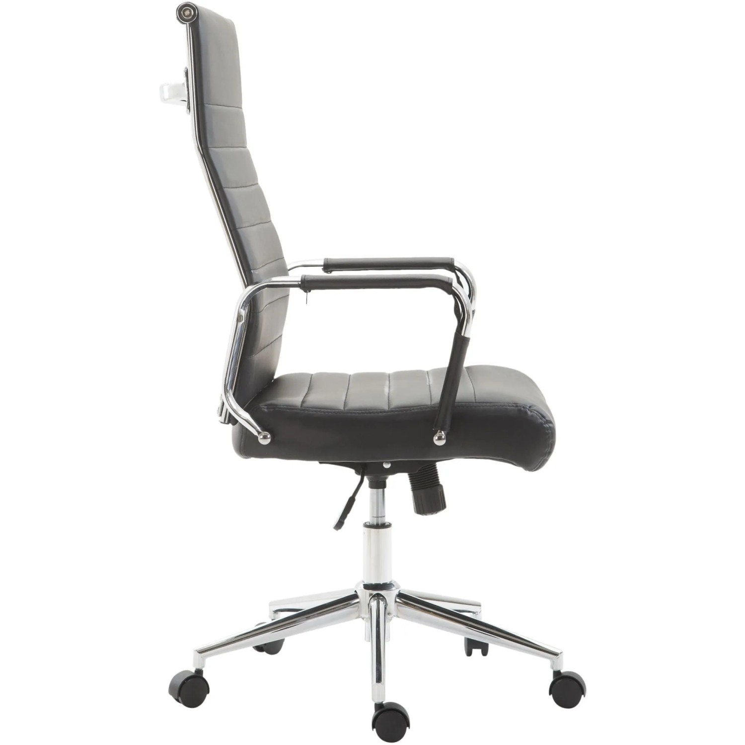 Ergonomischer, schwarzer DELUKE Bürostuhl SONOD mit Chromgestell und Rollen.