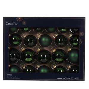 Decoris Weihnachtskugel-Set, 21-teilig, Tannengrün, Glas, glänzend, matt, transparent.