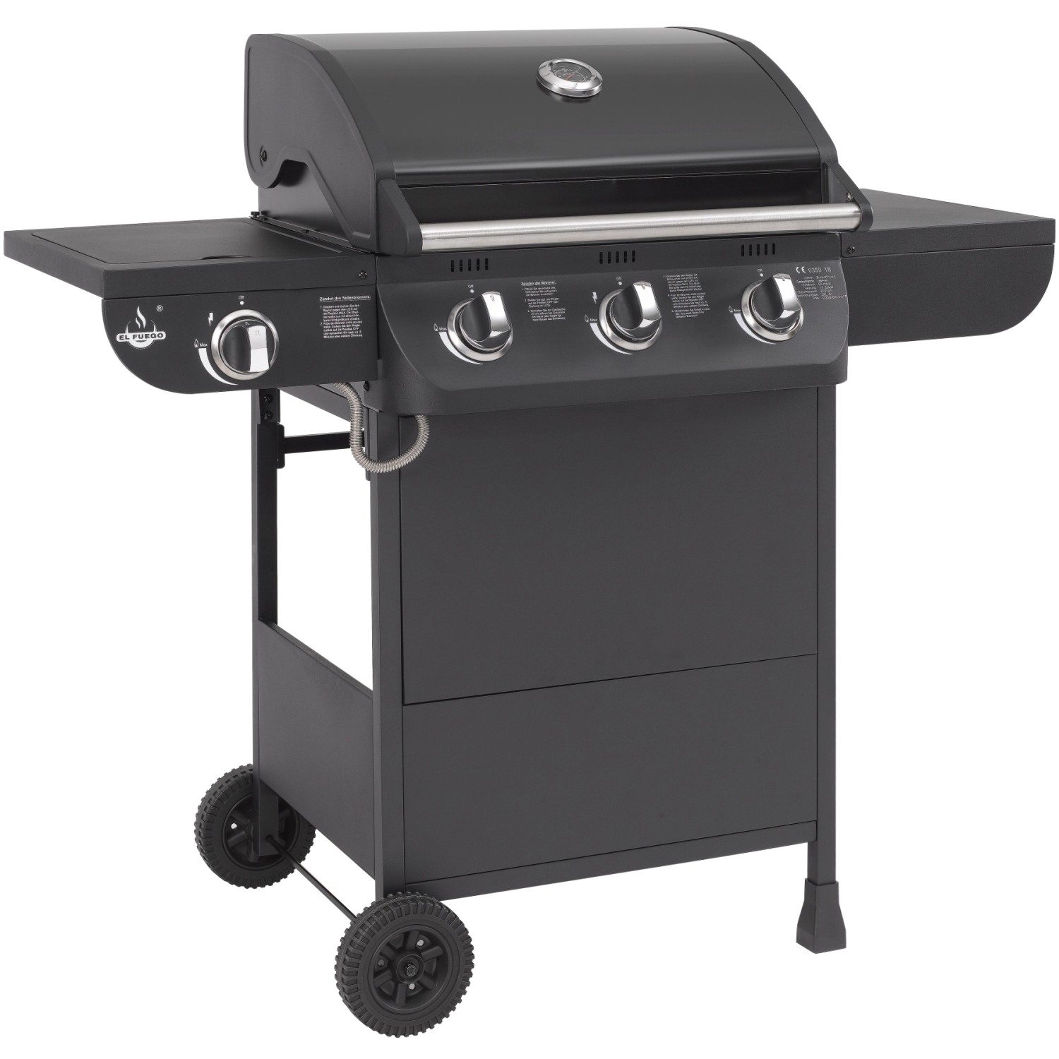 El Fuego Gasgrill Columbus 3-Brenner + Seitenkocher ca. 117,5 x 107,5 x 58,5 cm