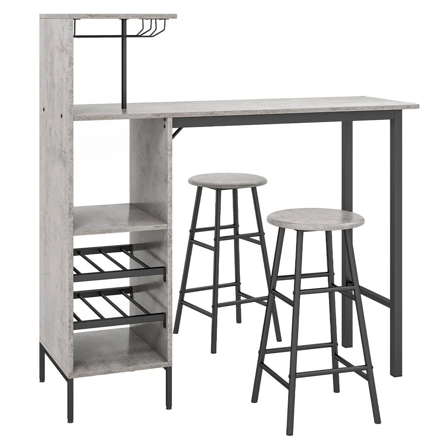 Costway Bartisch mit Barhocker Set 2 Personen mit Halterungen Grau günstig online kaufen